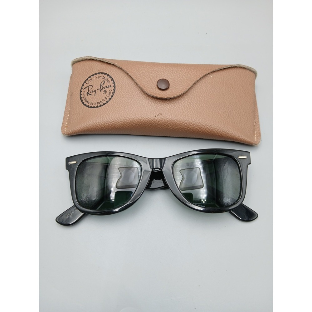 Vtg B&L Ray Ban Wayfarer I Sunglasses Black G15 L2008 5022 USA Raised Logo 50mm